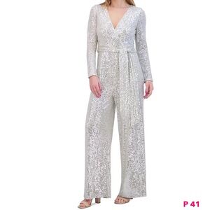 S - NWT Express Sequin Wrap Front Long Sleeve Jumpsuit